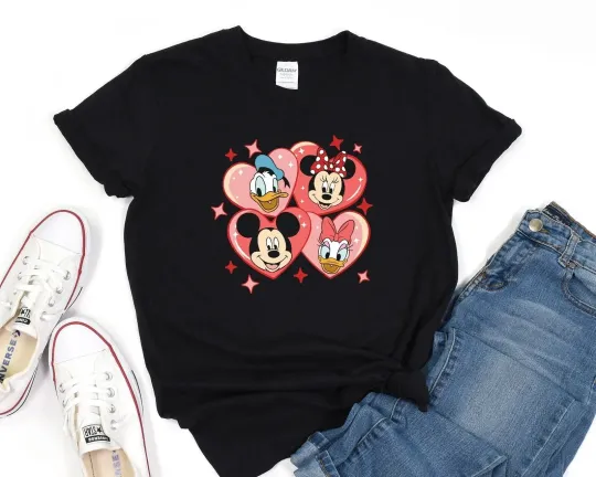Discover Mickey and Friends Heart Shirt Disney Valentine T-Shirt Valentines Day Gift