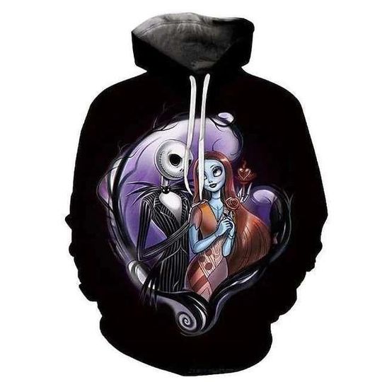 Discover Personalized Nightmare Before Christmas Jack Sally Novelty Halloween Hoodie Funny Skeleton 3D Printed Hoodie, AOP Unisex Inspired Apparel