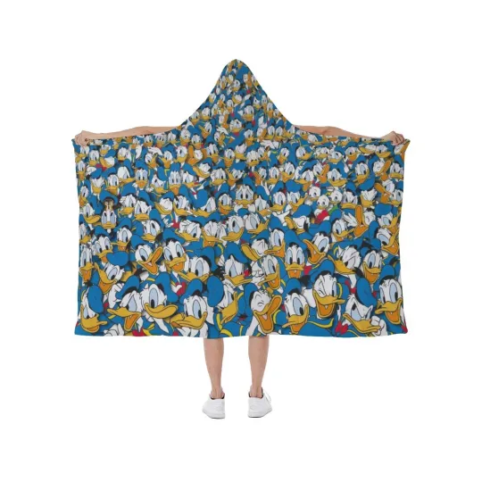 Discover New! Disney Donald Duck Print Hooded Blanket Soft Fleece Lining Wearable