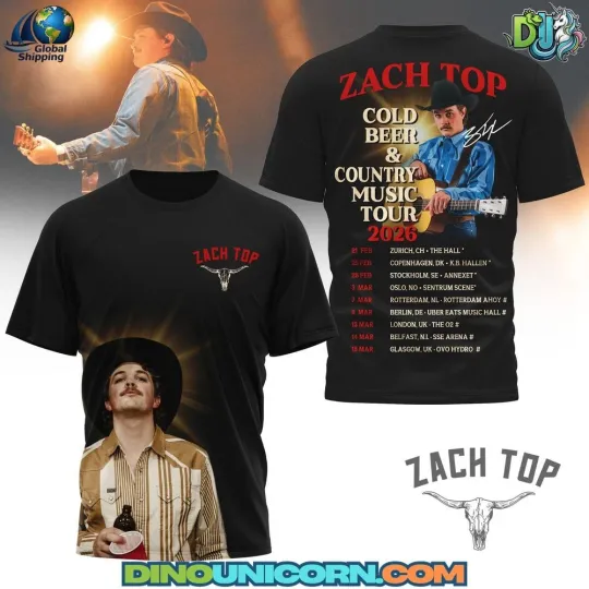 Discover Zach Top Cold Beer & Country Music Tour 2026 T-Shirt