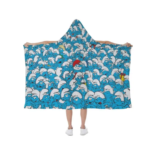 Discover New! The Smuurfs Cartoon Movies Print Hooded Blanket Soft Fleece Lining Wearable