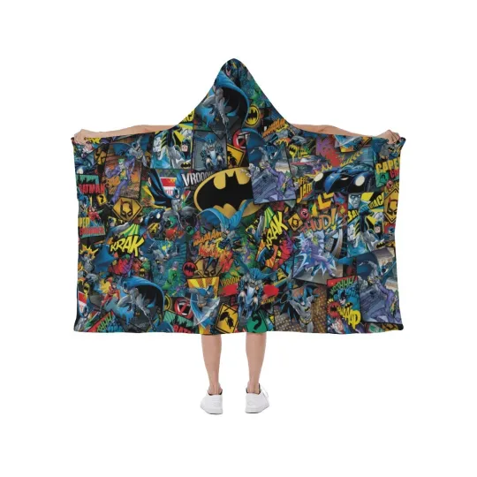 DC Comics Batman Collage Hooded Blanket with Soft Fleece Lining