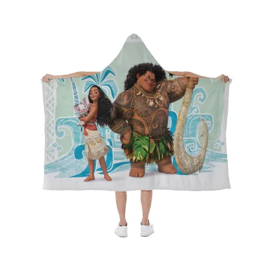 Discover New! Disney Princess Moana Print Hooded Blanket Soft Fleece Lining Wearable