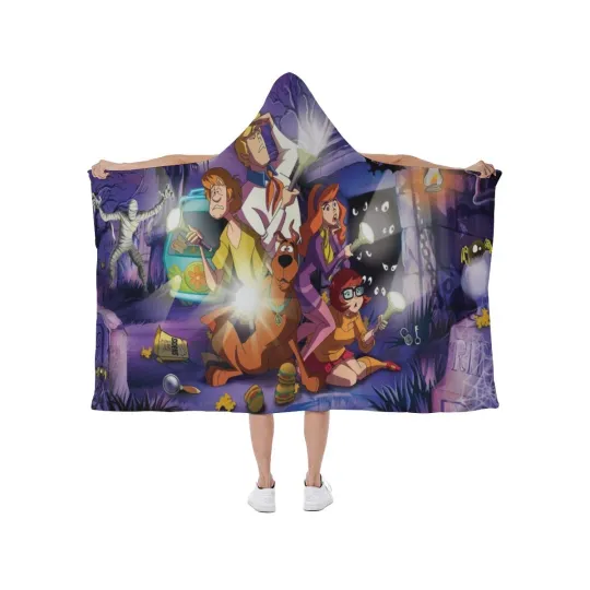 Discover New! Scooby-Doo Mystery Print Hooded Blanket Soft Fleece Lining Wearable