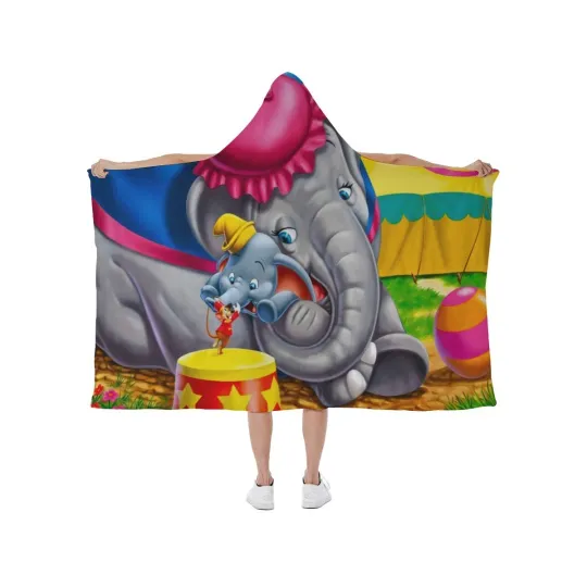 Discover Disney Dumbo Flying Elephant Print Hooded Blanket Soft Fleece Lining Wearable