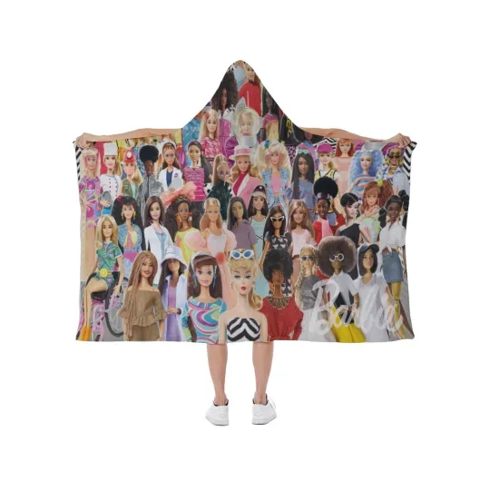 Barbie All Characters Print Hooded Blanket, Soft Fleece Wearable Throw
