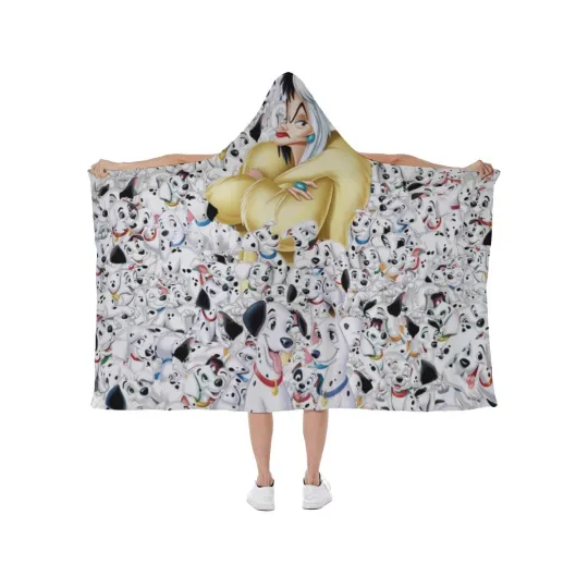 101 Dalmatians Dog Cruella Print Hooded Blanket Wearable Fleece