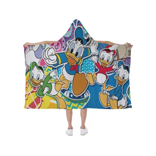 Discover Disney Donald Duck Family Print Hooded Blanket - Soft Fleece Wearable Throw