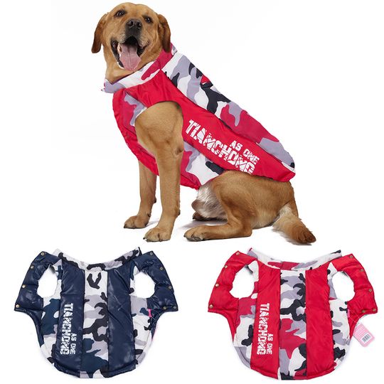 Discover Winter Large Dogs Jacket Pets Coat Fashion Warm Waterproof Camouflage Clothes Golden Retriever French Bulldog Waistcoat Outfits