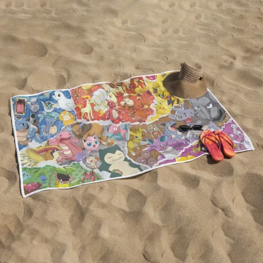 Discover Poket mons Pika Characters Print Rectangular Beach Towel Bath Towel Swim Surf