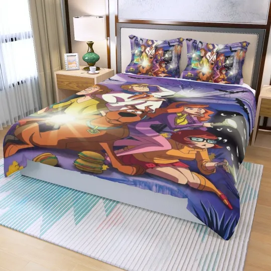 Scooby-Doo Mystery Print Bedding Set 3Pcs Duvet Cover and Pillowcases