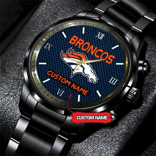 Discover Personalized Denver Football Team Broncoss Black Stainless Steel Watch For Men