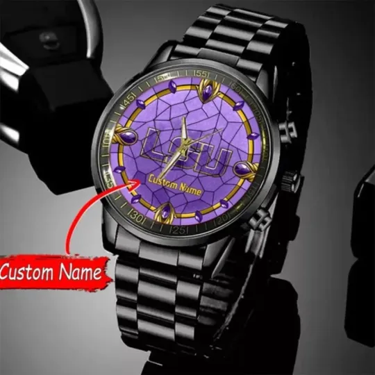 LSU Tigers NCAA Personalized Black Stainless Steel Watch Gift For Fan