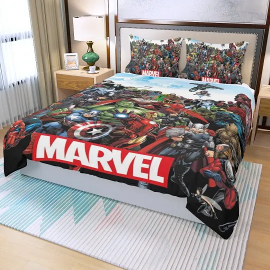 Marvel Comics Super Heroes Bedding Set 3 Pieces Duvet Cover and Pillowcases