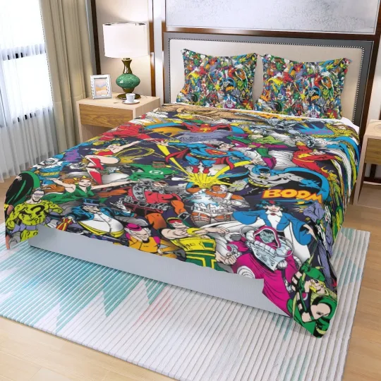 Discover Justice League DC Heroes Print Bedding Set 3 Pieces Duvet Cover and Pillowcases