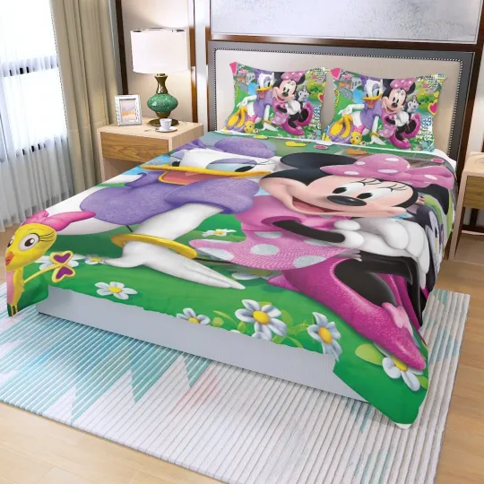 Discover Daisy Duck & Minnie Mouse Bedding Set 3 Pieces Quilt Cover and Pillowcase