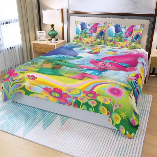 Discover Happy DreamWorks Trolls Bedding Set 3 Pieces Duvet Cover and Pillowcases