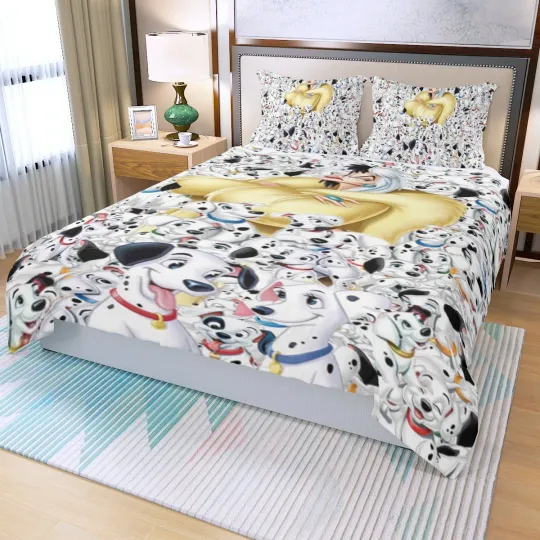 Discover 101 Dalmatians Dog Cruella Print Bedding Set 3 Pieces Quilt Cover and Pillowcases