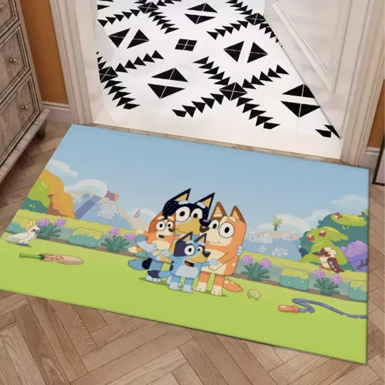 Discover BlueyDad Dad's Family Characters Print Doormat Rug with Non-slip Backing