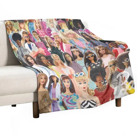 Barbie All Characters Fleece Blanket Single-Side Printed Soft Warm Bed Throw