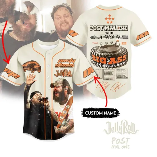 Discover Post Malone x Jelly Roll Big Ass Stadium Tour Limited Edition Baseball Jersey