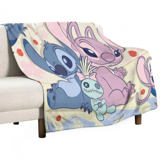 Discover Stitch And Angel Couple Soft Warm Single-Side Printing Flannel Fleece Blanket