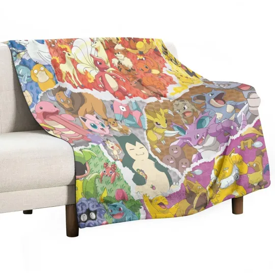 Discover Poket mons Pika Characters Soft Warm Single-Side Printing Flannel Fleece Blanket