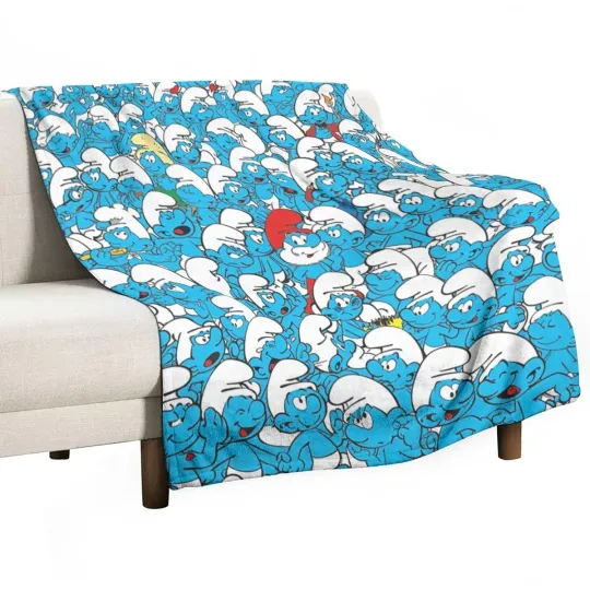 Discover New! The Smuurfs Cartoon Soft Warm Single-Side Printing Flannel Fleece Blanket