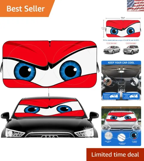 Discover Funny Car Eyes Sun Shade - Foldable Windshield Protector for Cars, 59"x27.5"