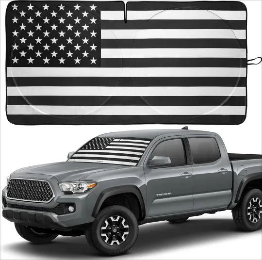 Discover Flag Windshield Sun Shade, High-Resolution Car Sun Shield with Mirror, Cut-Out