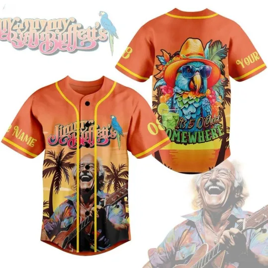Jimmy Buffett It’s 5 O’clock Somewhere Custom Name Baseball Jersey