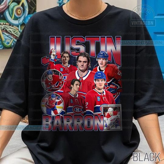 Discover Vintage Justin Barron shirt, Justin Barron Tee, Comfort colors Justin Barron Tee, Bootleg Rap tee, Montreal Youth Hockey Tee