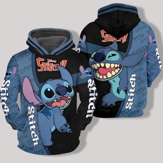 Discover 3D Stitch Blue Alien Dog Ohana Christmas Hoodie for Lilo and Stitch Fans Unisex AOP Hoodie