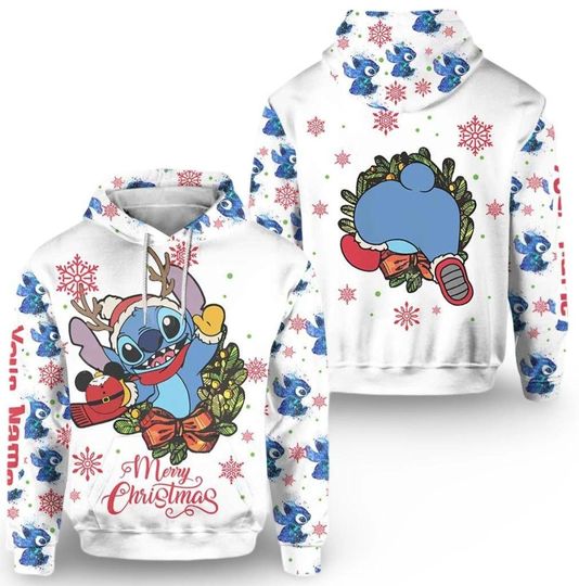 Discover Funny Stitch Merry Christmas Tis The Season 3D Hoodie, Lilo and Stitch Fan Gift, Unisex AOP Hoodie