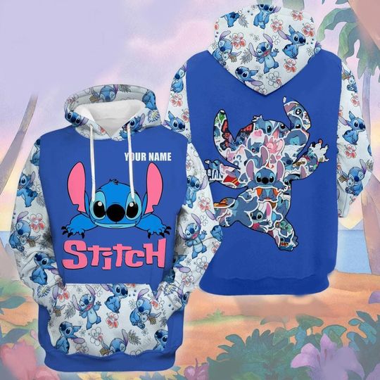 Discover Personalized 3D Hoodie with Tropical Hibiscus Flowers and Stitch Design, Lilo & Stitch Fan Gift, Unisex Inspired Apparel