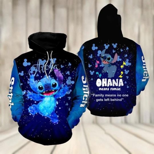 Personalized Cute Stitch Ohana Means Family 3D Hoodie, Lilo And Stich Fan Gift, Stich Outfits, AOP Hoodie Unisex Inspired Apparel