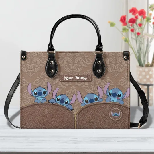 Discover Personalized Stitch Cartoon Tote Handbag Shoulder Bag Gift, Leather Shoulder Bag