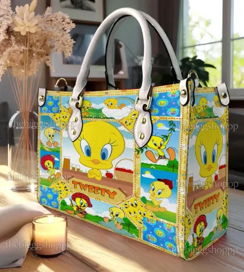 Discover Women's Colorful Cartoon Print Leather Tote Handbag Gift Purse Top Handle