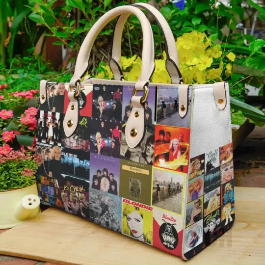Discover Women’s Retro Music Collage Leather Tote Satchel Top Handle Handbag Gift
