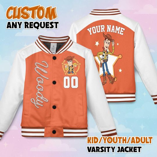 Discover Personalized Woody Baseball Jacket, Disney Woody Toy Story Baseball Jacket, Disney Kids Youth Adult Jacket