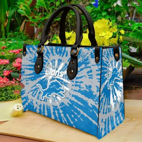 Discover Women Leather Tote Handbag Blue Tie Dye Lion Print Top Handle Shoulder Bag Gift