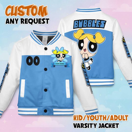 Discover Custom Bubbles Baseball Jacket, The Powerpuff Girls Baseball Jacket, Disney Kids Youth Adult Jacket