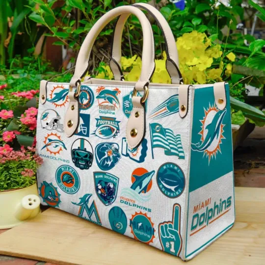 Discover Teal Orange Football Fan Print Leather Handbag