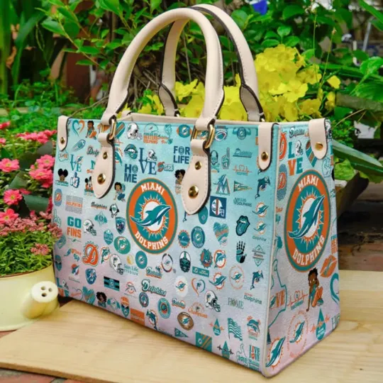 Discover Womens PU Leather Satchel Tote Handbag Teal Orange Dolphin Graphic Print