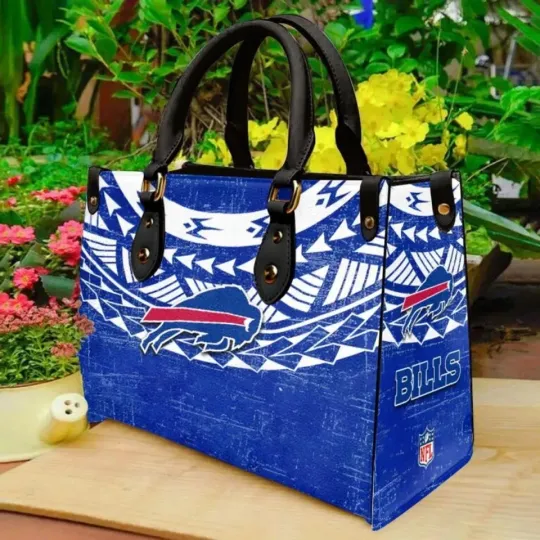 Discover Blue White Geometric Print Leather Bag