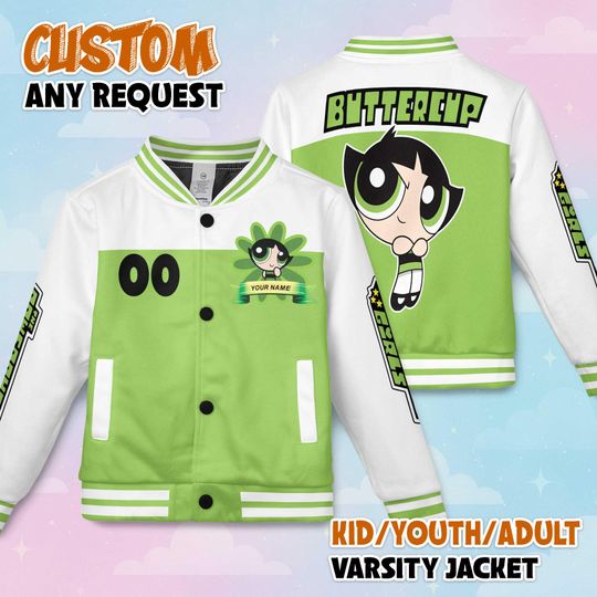 Discover Custom Buttercup Baseball Jacket, The Powerpuff Girls Baseball Jacket, Disney Kids Youth Adult Jacket
