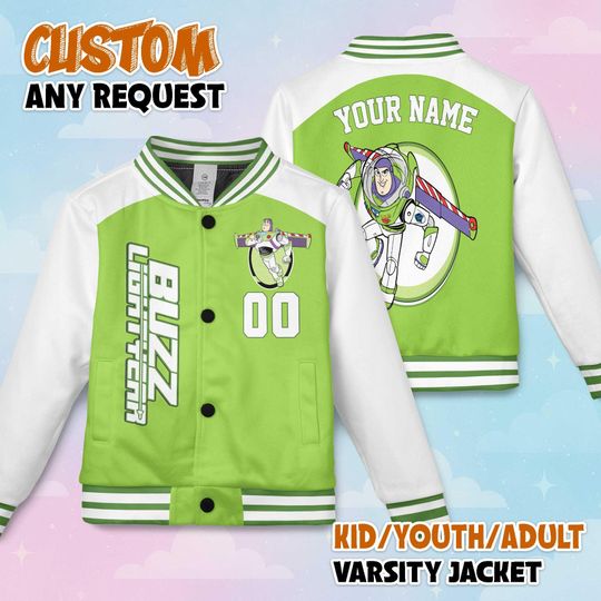 Personalized Buzz Lightyear Baseball Jacket, Disney Toy Story Baseball Jacket, Disney Kids Youth Adult Jacket