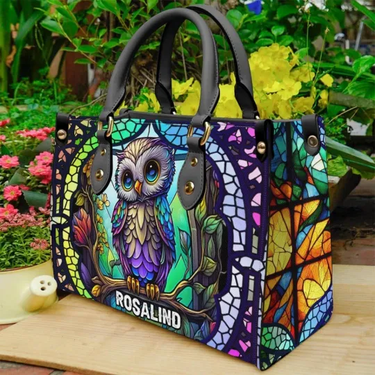Discover Personalize Cute Owl On The Tree Leather Handbag, Lovely Owl Leather Handbag
