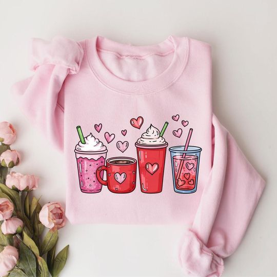 Discover Valentines Coffee Sweatshirt, Womens Coffee Lover Valentine Gift, Teacher Heart Outfit