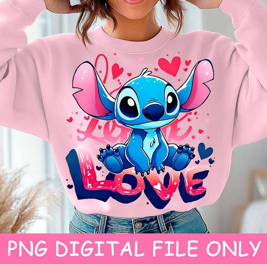Discover Stitch Love Graffiti PNG: Valentine Stitch Coquette Shirt Design Digital Download